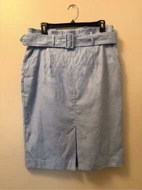 Ann Taylor Chambray Light Blue Belted A-Line Pencil Skirt